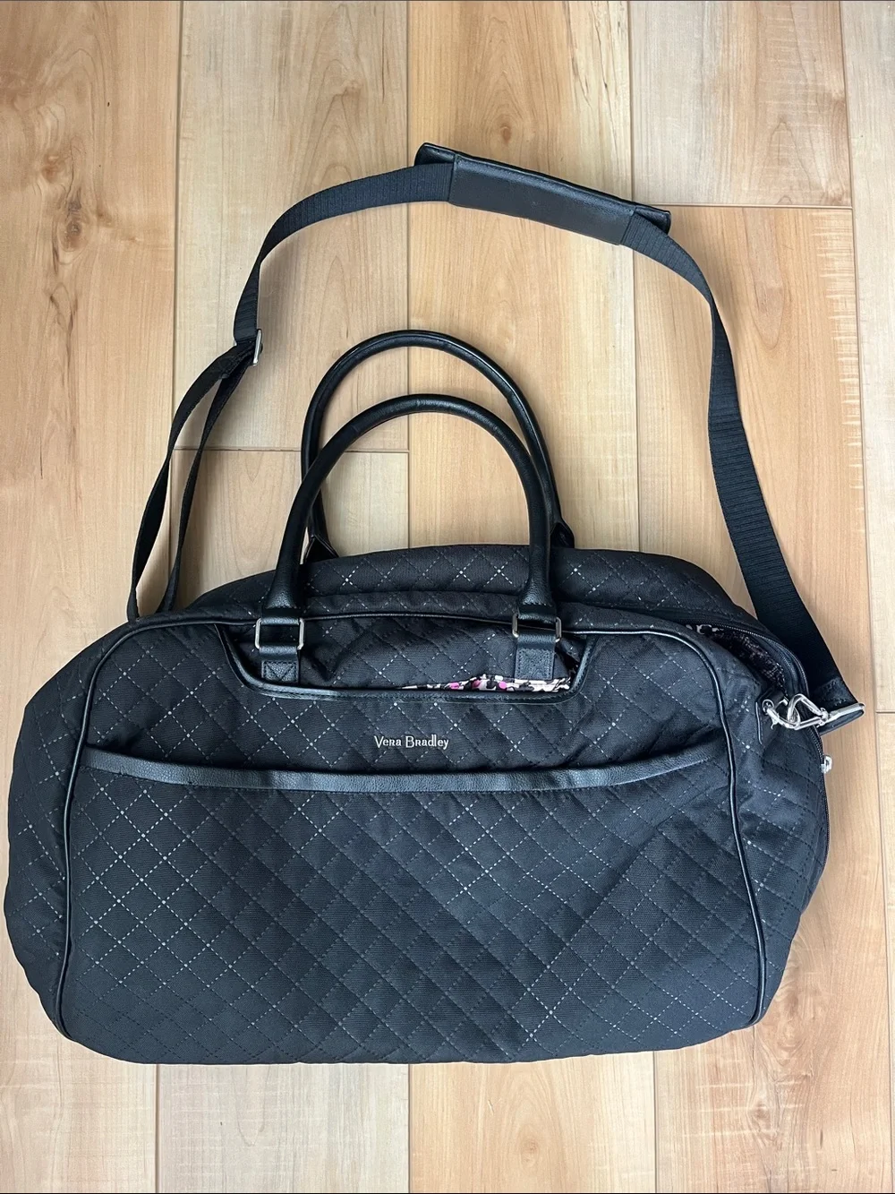 Vera Bradley Black Quilted Duffel with Shoulder Strap